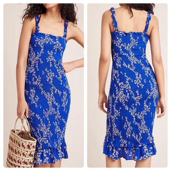 Faithfull the Brand x Anthropologie Farah Smocked Midi Dress - Picture 1 of 15